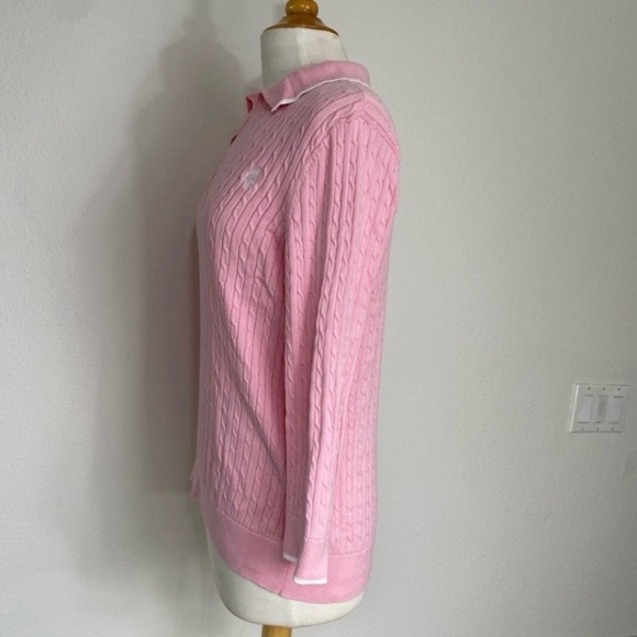 Vintage Ralph Lauren Women Light Pink Collared Cable Knit Soft Sweater XL Preppy - Picture 3 of 16